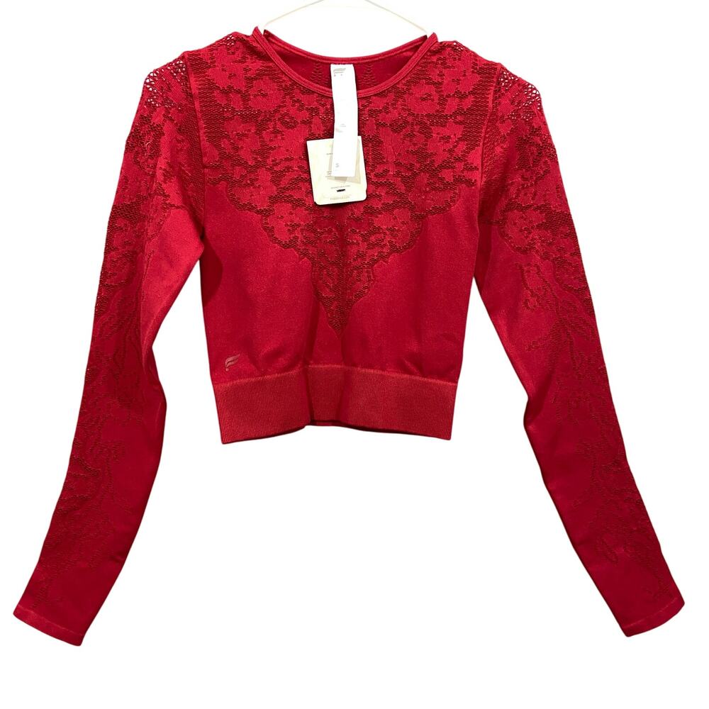Fabletics Flora Seamless Long Sleeves Red Top Size Small